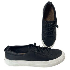 Sperry Crest Vibe Sneakers Womens 9 Black Leather Casual Boat Preppy SlipOn Shoe